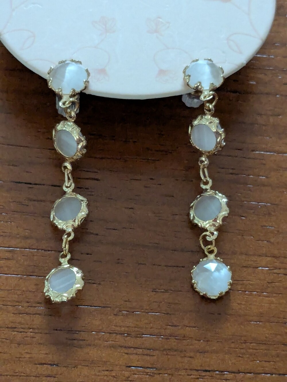 Serefina Gold-Tone White Stone Drop Earrings NEW